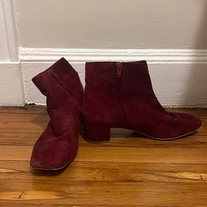 Red Velvet, Square Toe, Heeled Booties